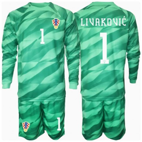 Fotbalové Dres Chorvatsko Dominik Livakovic #1 Brankářské Dětské Venkovní ME 2024 Dlouhý Rukáv (+ trenýrky)